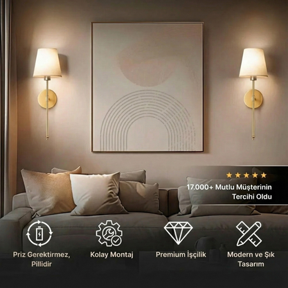 Ledli Pilli Kablosuz Duvar Apliği